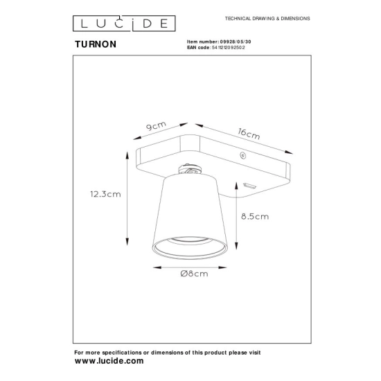 TURNON Kinkiet spotlight LED Dim to warm GU10 1x5W 2200K/3000K czarny 09928/05/30 Lucide - zdjęcie dodatkowe 4